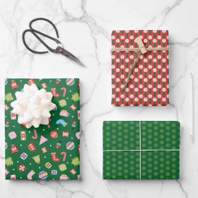 Geschenke aus Weihnachtsblättern Geschenkpapier Set (Vorderseite)