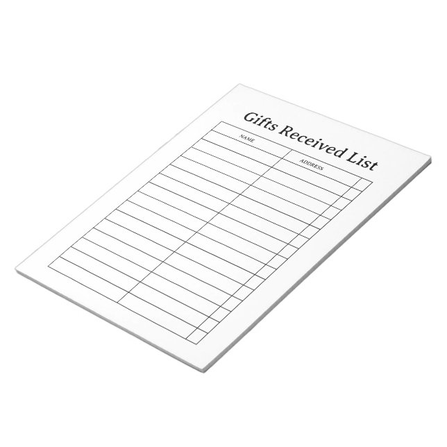 Geschenke-Empfangs-Tracker Notizblock (angewinkelt)