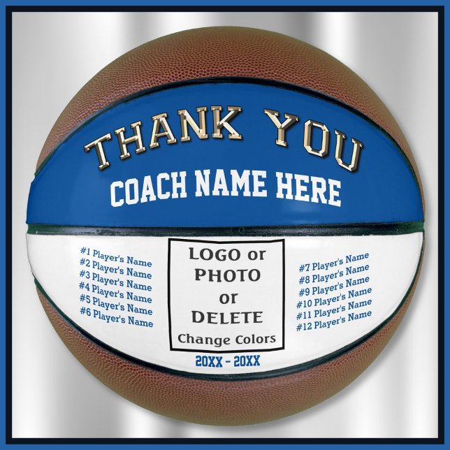Geschenke für Coaches Basketball. Logo, Foto, Name Basketball (Coach appreciation gift ideas. Personalized basketball for coach with all player's name, photo.)