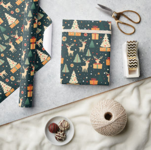 Geschenke Hirsch Weihnachtsbäume Dunkles Muster Ge Geschenkpapier