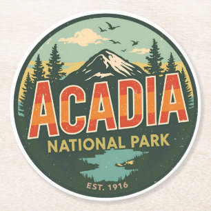 Geschenke im Vintage-Stil aus dem Acadia National Runder Pappuntersetzer
