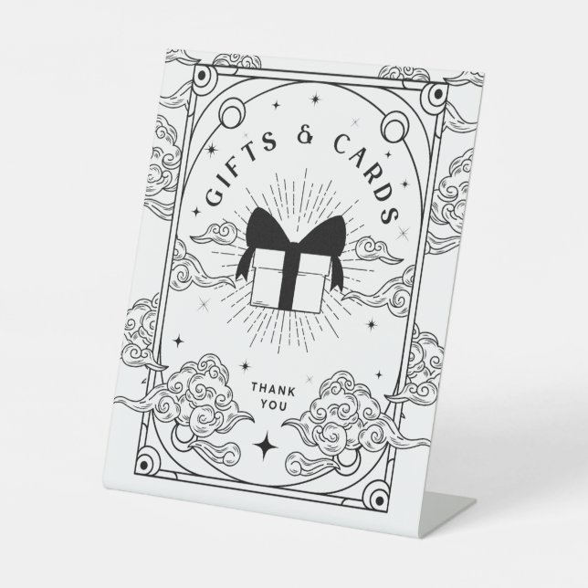 Geschenke & Karten Schwarz & Weiß Tarot Babydusche Sockelschild (Vorderseite)