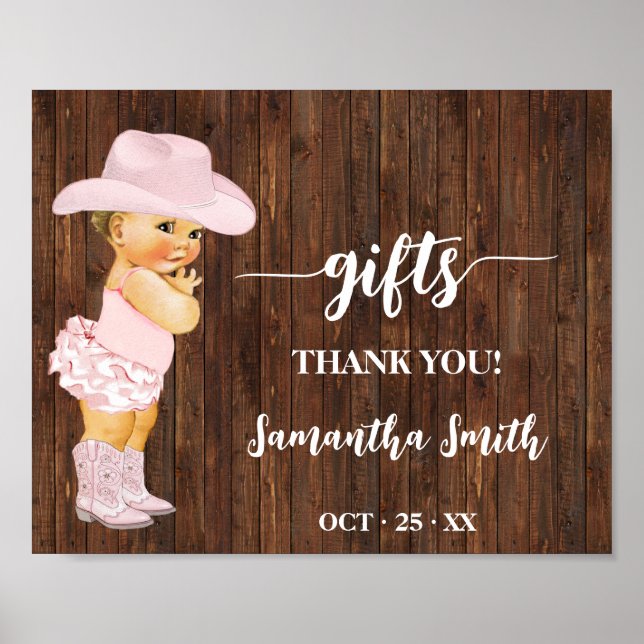 Geschenke Little Pink Cowgirl Western Baby Dusche  Poster (Vorne)