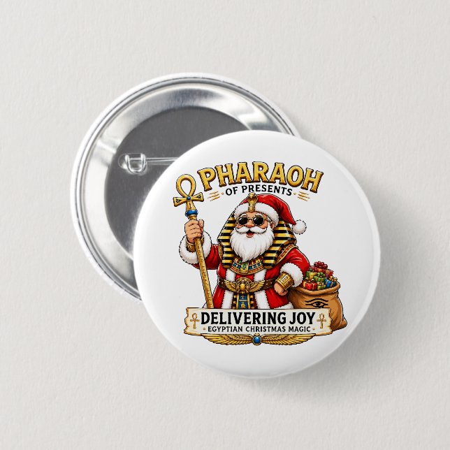 Geschenke-Pharao Ägyptischer Weihnachtsmann Button (Vorne & Hinten)