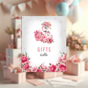 Geschenke Schild Baby Shower Silber Flamingo Balle