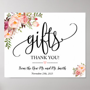 Geschenke Schild Dusche Hochzeitsempfang rosa flor