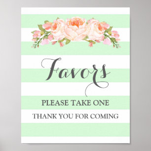 Geschenke-Schild für Baby-Party Minzblumen Streife Poster