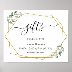 Geschenke Schild Hochzeitsempfang Begrünung Gold