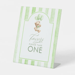 Geschenke Süßer Teddybär Grüne Streifen Babyparty Sockelschild