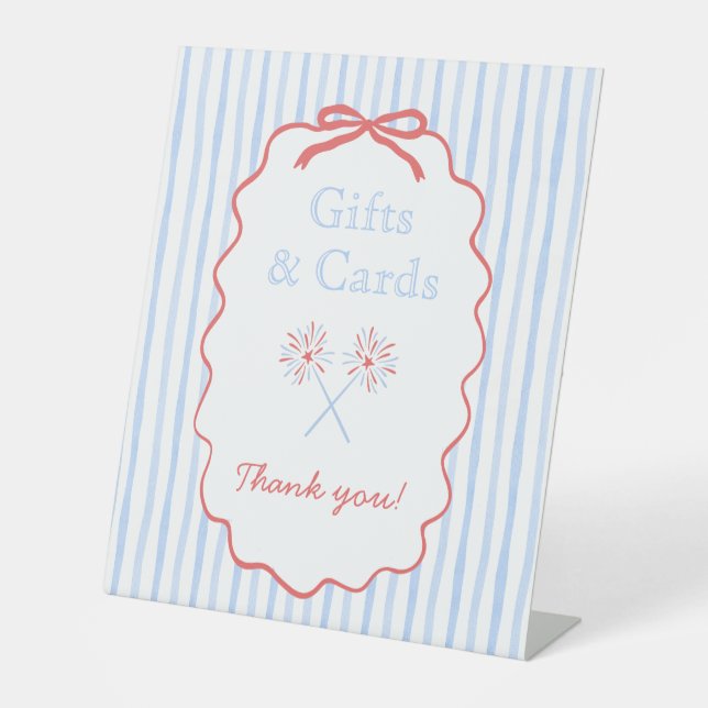 Geschenke- und Kartenzeichen am 4. Juli gestrichen Sockelschild (Vorderseite)