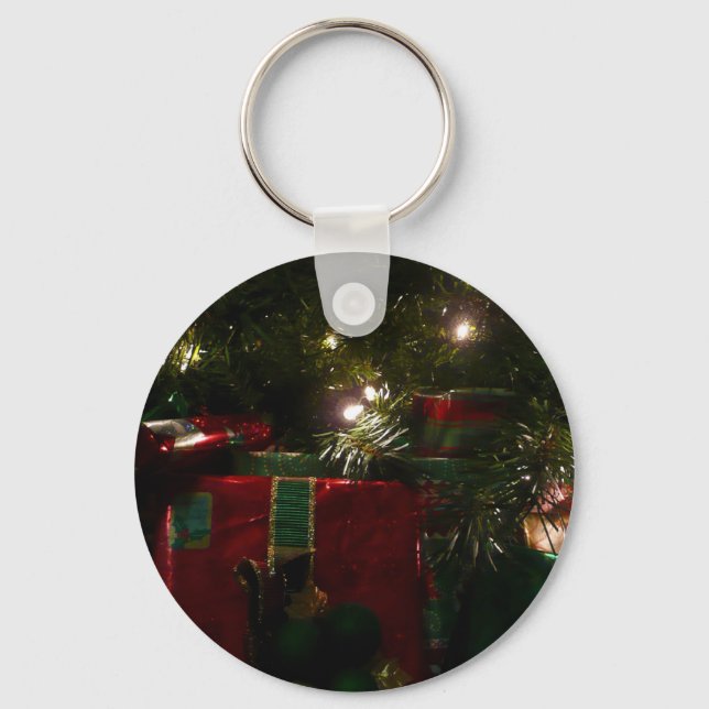 Geschenke unter dem Baum Weihnachtsfeiertag Schlüsselanhänger (Vorderseite)