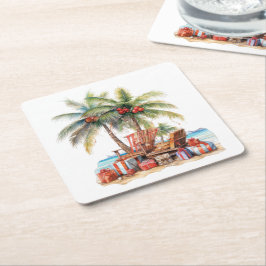 Geschenke unter der Palme Rechteckiger Pappuntersetzer