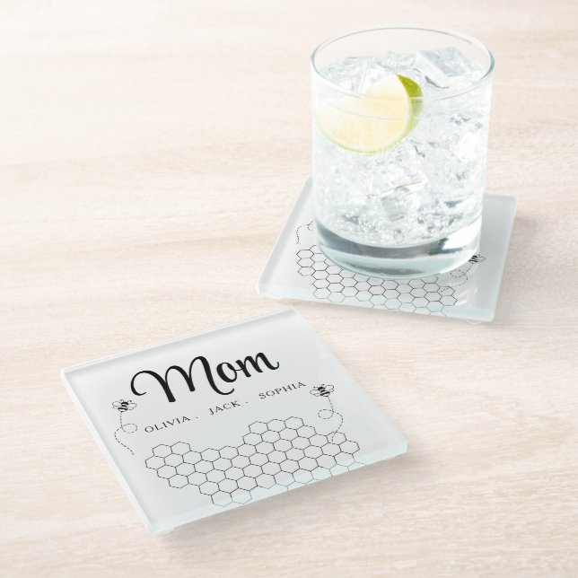 Geschenke von Kindernamensbiene Glasuntersetzer (Schrägansicht)