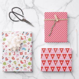 Geschenke von Weihnachten Rot und Rosa Wrapping Pa Geschenkpapier Set