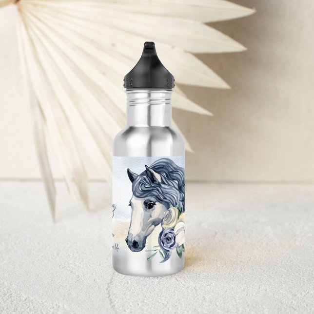 Geschenke zu Pferden personalisierter Name Edelstahlflasche (Horse themed gifts horse portraits personalized water bottle horse gifts for girls)