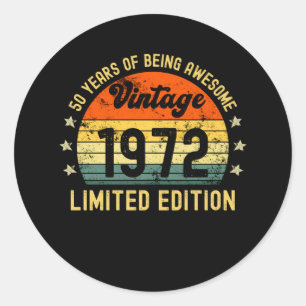 Geschenke zum 50. Geburtstag Vintage 1972 limitier Runder Aufkleber