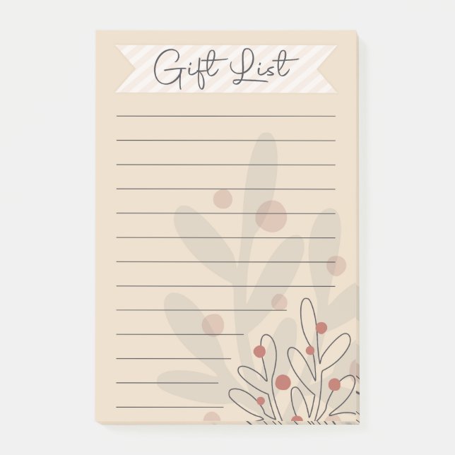 Geschenkeliste, saisonale Weihnachtsmistel Post-it Klebezettel (Vorderseite)
