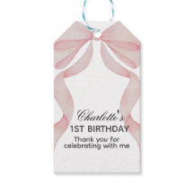 Geschenketikett Rosa Schleife 1. Geburtstag