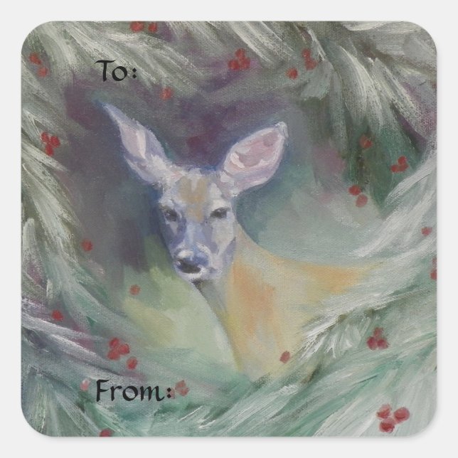 Geschenketiketten/Aufkleber aus Holz Quadratischer Aufkleber (Vorderseite)