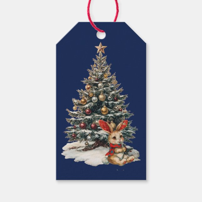 GESCHENKETIKETTEN WEIHNACHTSHAS MIT BAUM GESCHENKANHÄNGER (Vorderseite)