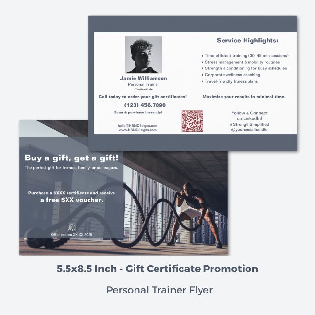Geschenkgutachten für die Fitness von Unternehmen  Flyer (5.5x8.5 Inch, Corporate Fitness Gift Certificate Promotion Flyer, Grey, White, Red Accent)