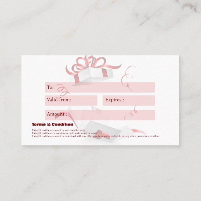 Geschenkgutschein $100 visitenkarte (Rückseite)