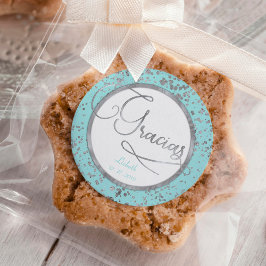 Geschenkgutschein, Baby Blue Silver Gracias Glam Runder Aufkleber