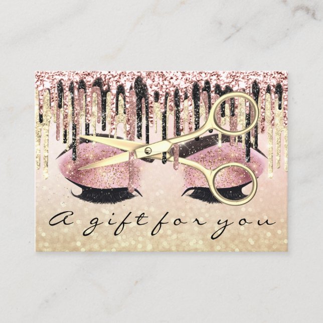 Geschenkgutschein Friseur Rose Blus Makeup Lash Visitenkarte (Vorderseite)