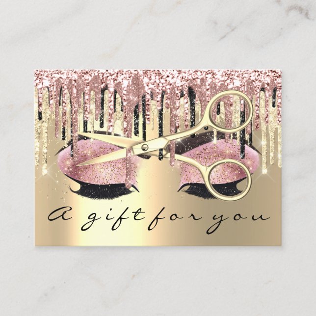Geschenkgutschein Friseur Rose Gold Makeup Lash Visitenkarte (Vorderseite)