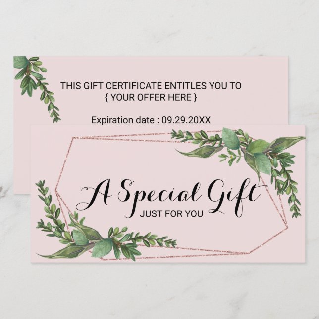 Geschenkgutschein für botanische Vegetation Rosa R (Vorne/Hinten)