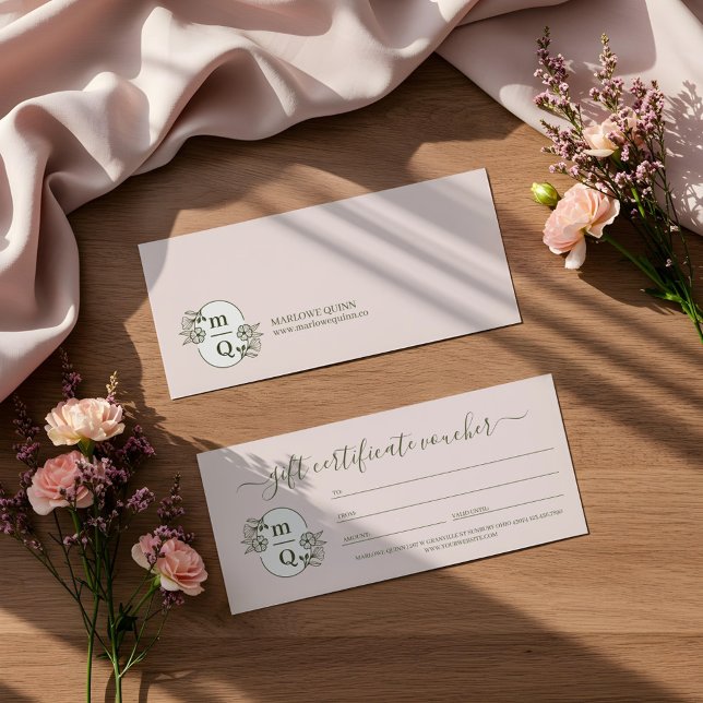 Geschenkgutschein für das Logo für das Wappen "Flo (Floral Monogram Crest Logo Brand Gift Certificate)