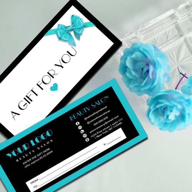 Geschenkgutschein für das schwarze und türkisfarbe (Black and Turquoise heart logo gift certificate. #giftcard #turquoise #lightblue)