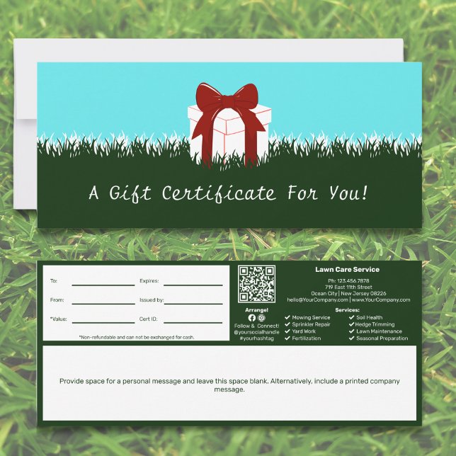 Geschenkgutschein für den Wäscheservice (Lawn Care Service Personal Note Gift Certificate, Green & White)
