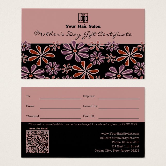 Geschenkgutschein für die Blumenmutter in schwarze (Vorne & Hinten)
