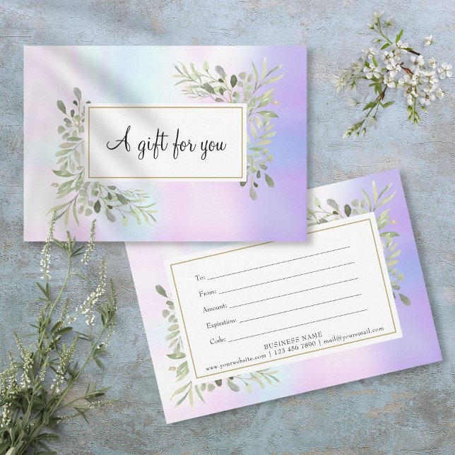 Geschenkgutschein für elegante holografische Frühl (Elegant Holographic Spring Leaves Gift Certificate)