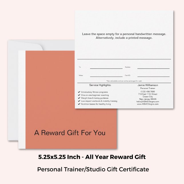 Geschenkgutschein für gesunde Lebensgewohnheiten (Square 5.25"x5.25", Healthy Habits Coach Reward Gift Certificate, Orange, White, Black Brand Colors)