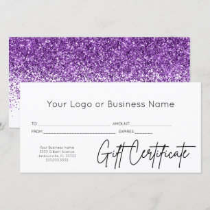 Geschenkgutschein für lila Glitzer-Logo