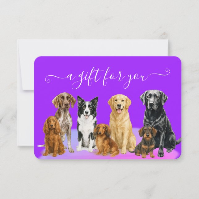 Geschenkgutschein für lila Hunde Boarding (Vorderseite)