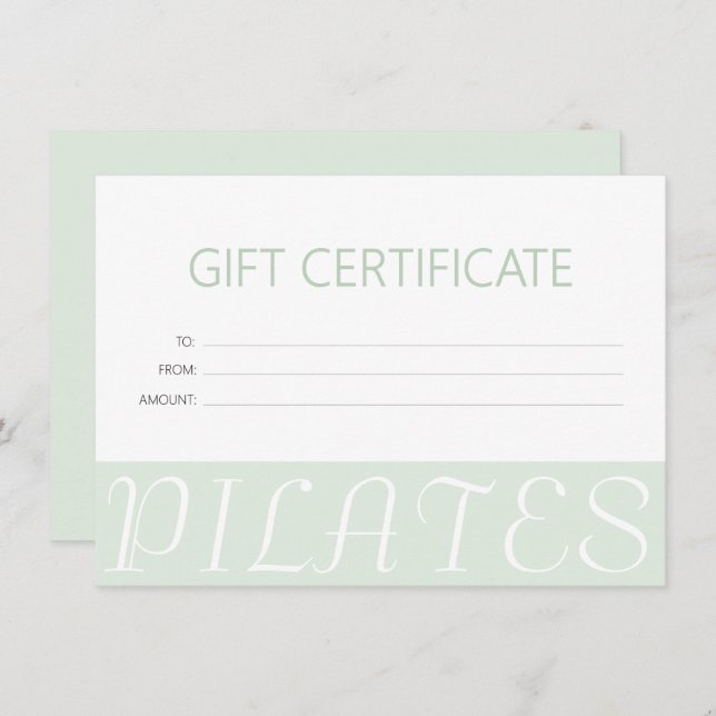 Geschenkgutschein für moderne Minzgrün-Pilates (Vorne/Hinten)