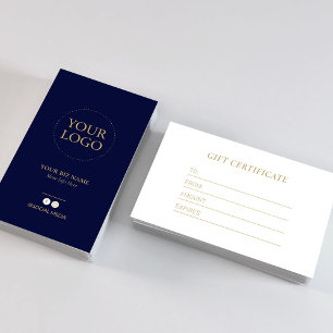 Geschenkgutschein für moderne Navy & Gold-Business Visitenkarte