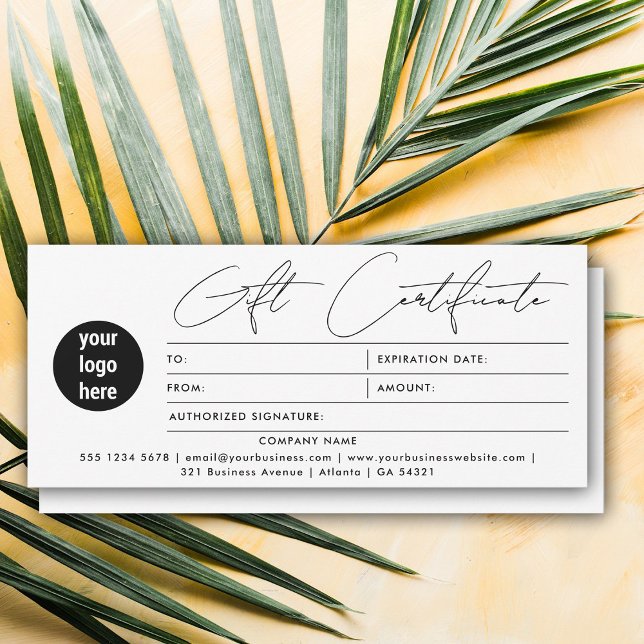 Geschenkgutschein für moderne Skriptfirmen Weiß (Modern Script Business Logo Gift Certificate White)