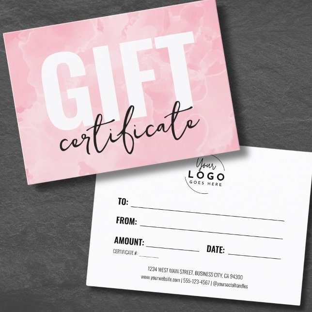 Geschenkgutschein für Rosa Logo Visitenkarte (Pink Watercolor Logo Business Gift Certificate)