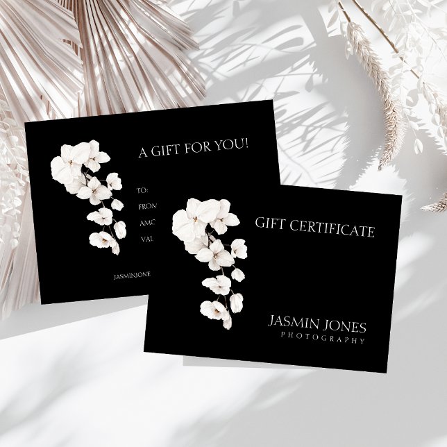 Geschenkgutschein für Schwarz-weiße Orchids (Modern Black and White QR Code Orchids Flowers Business Gift Certificate)