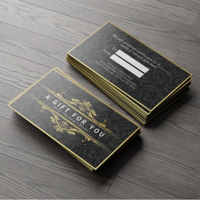 Geschenkgutschein für schwarze und goldene Blumend Rabattkarte (Von Creator hochgeladen)