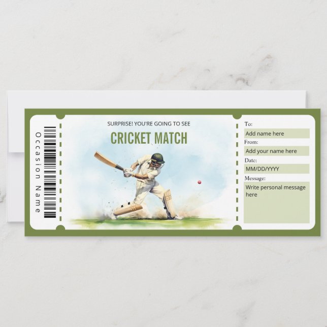 Geschenkgutschein für Überraschen Cricket Match Einladung (Vorderseite)