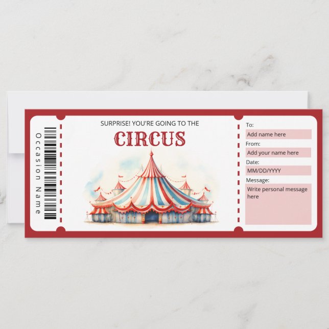 Geschenkgutschein für überraschende Circus Einladung (Vorderseite)