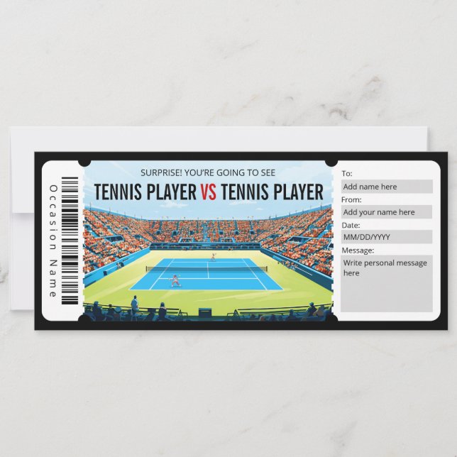 Geschenkgutschein für Überraschungen-Tennis-Match Einladung (Vorderseite)