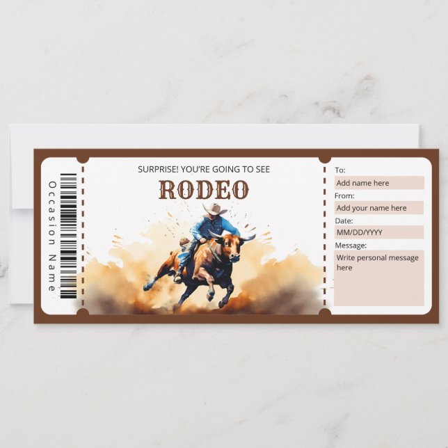 Geschenkgutschein für Überraschungsbull-Rodeo Einladung (Vorderseite)