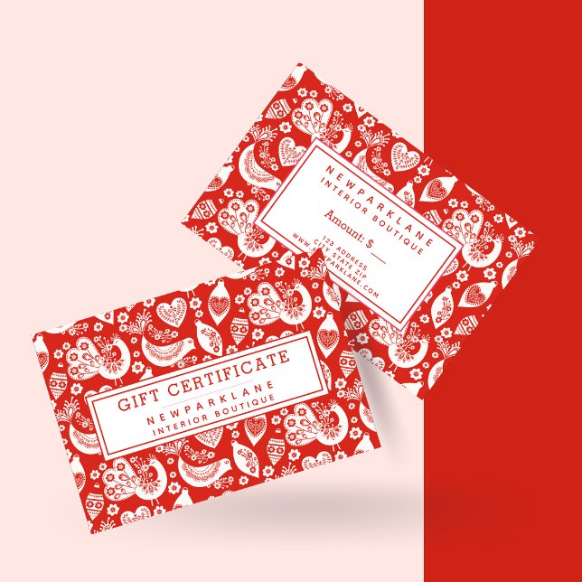 Geschenkgutschein für Weihnachten in Rot-Skandinav Visitenkarte (Von Creator hochgeladen)