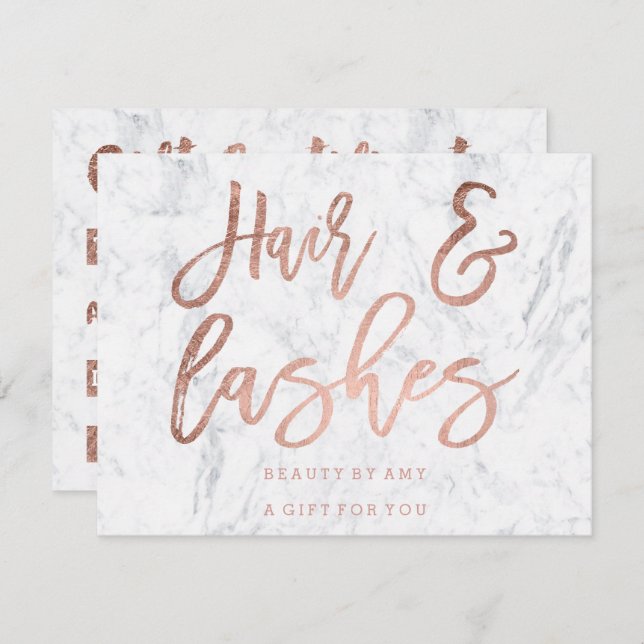 Geschenkgutschein Haare Leinen Rose Goldmarmor Einladung (Vorne/Hinten)